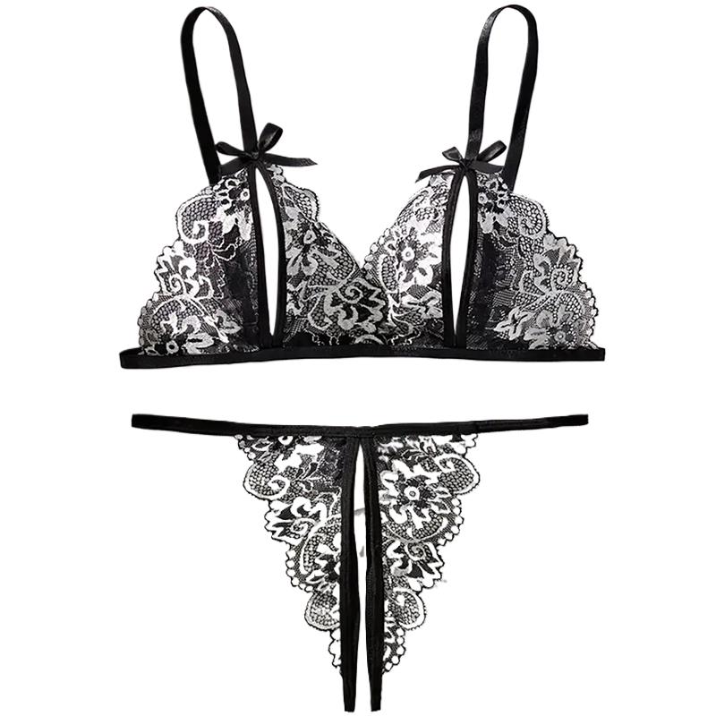 Sheer Bra Lace - Black Hot Crotchless Sexy Women Lace